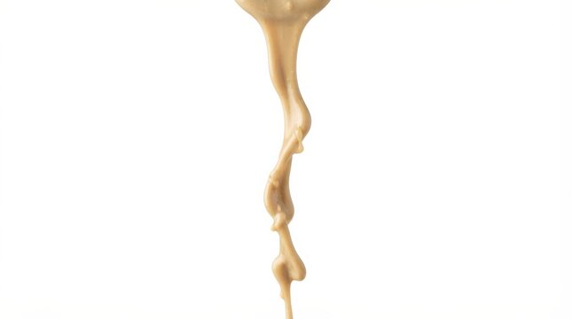 Drizzling creamy sauce over food in mid-air