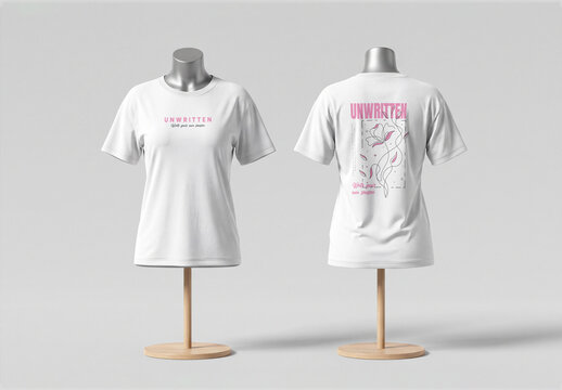 White T-Shirt Mockup Front and Back on Mannequin Stands with Studio Lighting