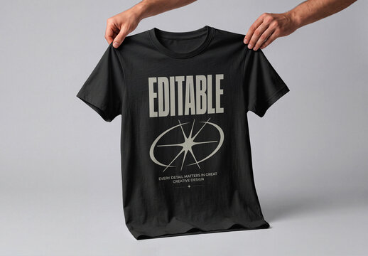 Black T-Shirt Mockup Held in Hands