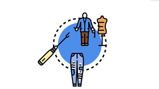 Alterations concept showcasing a tailor, a measuring tape, a dressmakers mannequin, a seam ripper, and distressed jeans, symbolizing clothing repair and customization