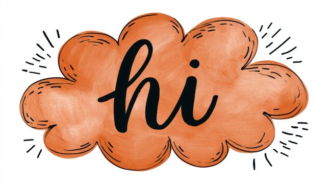Orange cloud speech bubble with hi text and transparent background