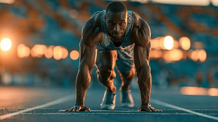 Fototapeta premium athlete_stretching_on_track_before_run