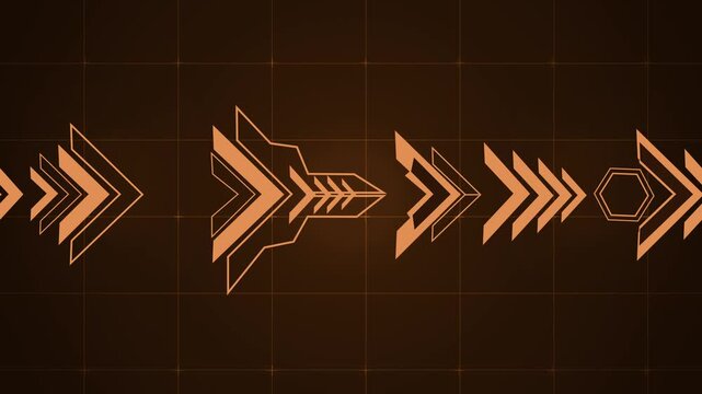 Abstract arrows moving across a dark digital grid background showing direction speed and progress animation