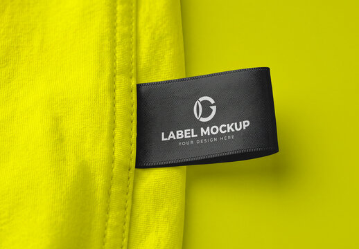 Clothing Label Tag Mockup on Yellow Fabric Background