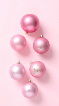 Scattered Pink Christmas Baubles Seen from Above