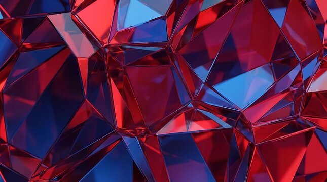 Geometric red and blue crystal glass facet background.