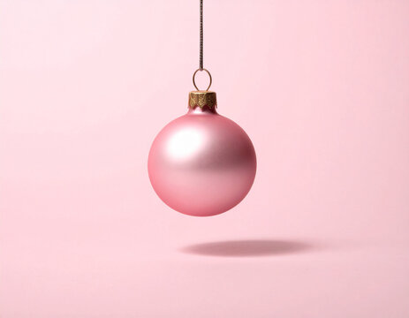 Elegant Pink Christmas Bauble on Pale Pink Background