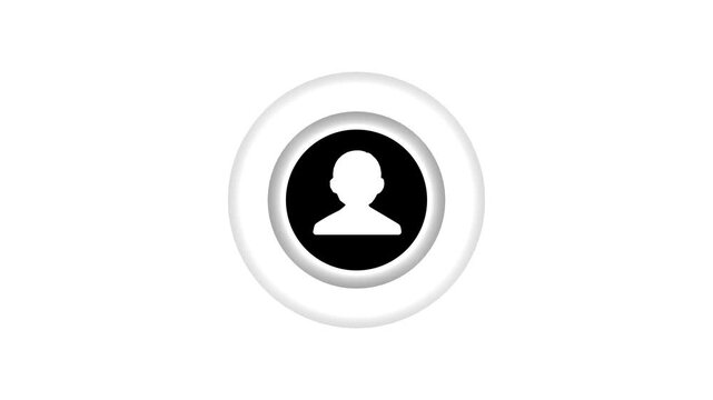 Simple user profile icon inside a glossy round button on a clean white background, showing account, login, contact, identity, and online profile concepts.