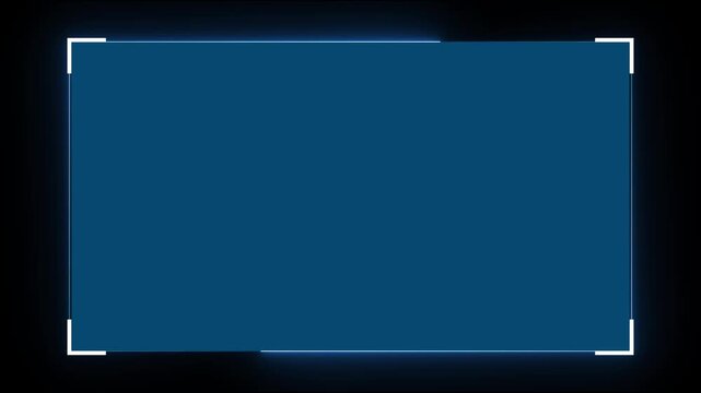 Dark blue glowing rectangular frame on a black background with large copy space, modern neon border design for tech, banner, presentation, or digital backdrop