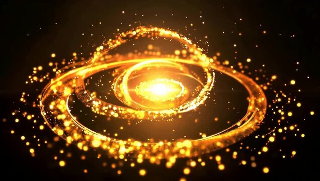 glowing golden particles swirling into elegant circular patterns around a warm central light