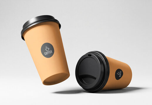 Floating Kraft Paper Coffee Cup Mockup