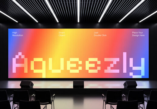 Large Digital Screen Mockup in Modern Auditorium Conference Hall