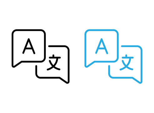 Language translation speech bubble vector icon set for web interface design, communication and global business concept