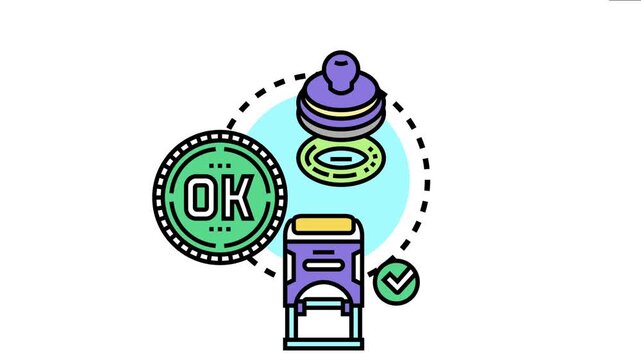 Various outline icons illustrate the approval stamp concept, representing documentation validation, agreement, and official authorization symbols for business and legal use