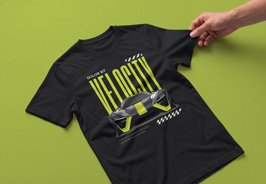 Black T-Shirt Mockup on Lime Green Background
