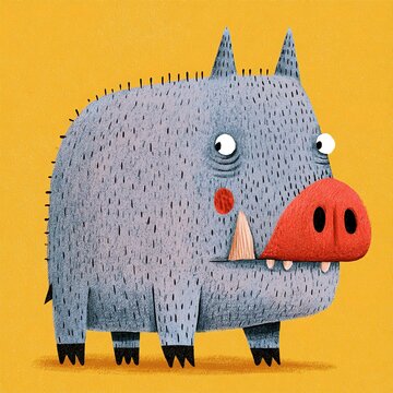 Cute wild boar pig standing on yellow background