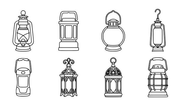Minimal lantern outline icon collection vintage camping and outdoor single line vector