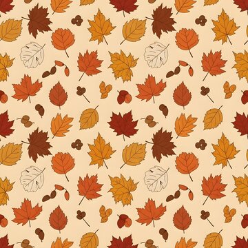 TITLE:
Autumn Leaves Seamless Vector Pattern

DESCRIPTION:
Warm autumn foliage pattern with maple and oak leaves in a dense tossed repeat for seamless tiling.

