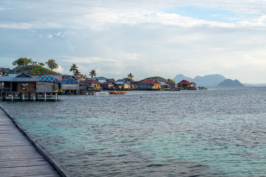 Wooden jetty to Bajo village, Pulau Papan, Sulawesi, Indonesia