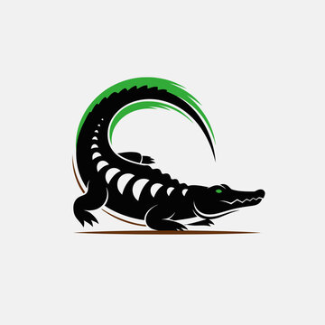 Stylized black and green alligator reptile icon.