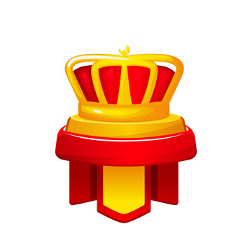 Red and gold crown game rank icon isolated on transparent background