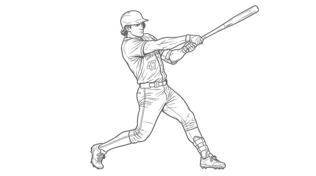Baseball player swinging bat, action sketch, sports illustration