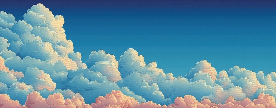 fantasy animal Colorful cartoon-style fluffy clouds in a bright blue sky with a gradient background a spirit form fantasy animal
