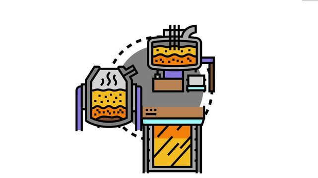 Steel production involves an arc furnace melting metal, then transferring molten steel to a refining ladle, preparing for continuous casting