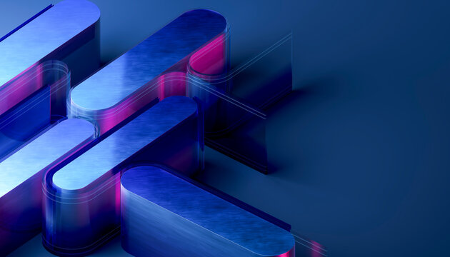 3D Blue Glass Forms Digital Composition