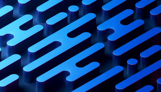 3D Blue Glass Bars Modern Composition