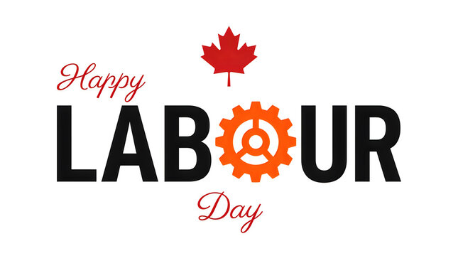 Happy labour day celebration with a canadian maple leaf and gear illustration design