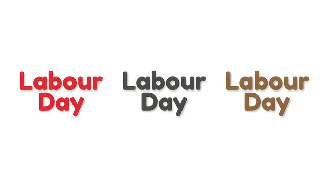 Labour day text repeated three times in different colors on a white background