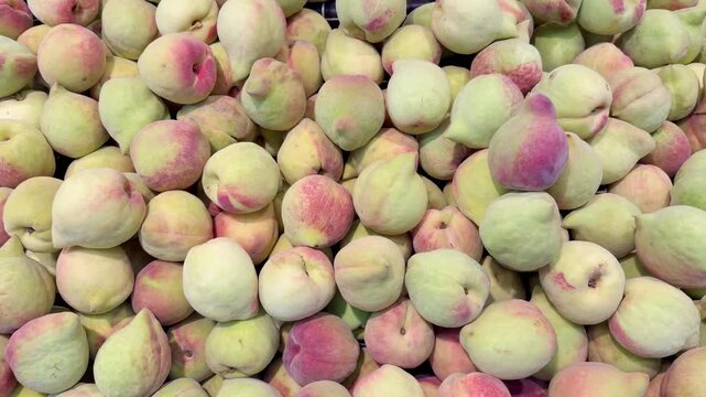 Fresh Peach Varieties in Supermarket Fruit Section