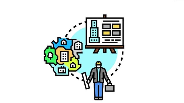Architect professional working on new construction project planning, developing blueprint drawings for modern city infrastructure and residential housing design concepts
