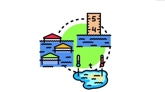Area precipitation measurement scale helping estimate water levels during rainfall, indicating potential flooding around houses and monitoring global warming with thermometers