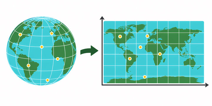 Coordinate reference system globe grid transformation illustration