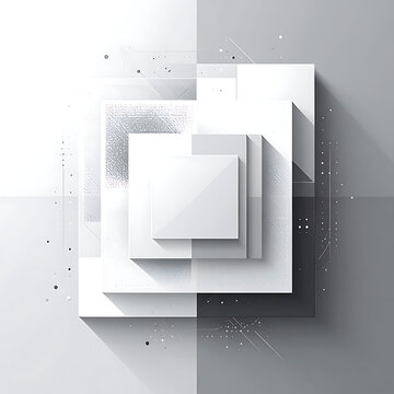 Abstract geometric composition with layered squares and digital glitch effect, clean design for technology concepts