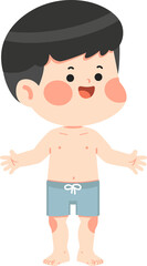 Minimalist vector of a happy boy in swimwear. Cheerful mood. Suitable for summer, beach, or swimming education content.
