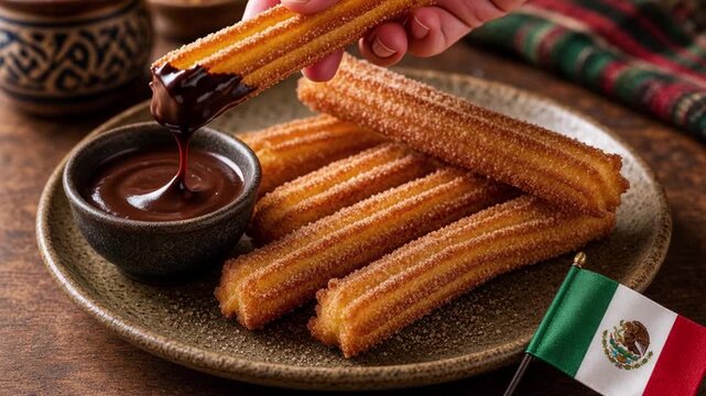 Mexican Churros with Cinnamon Sugar and Chocolate Dipping Sauce