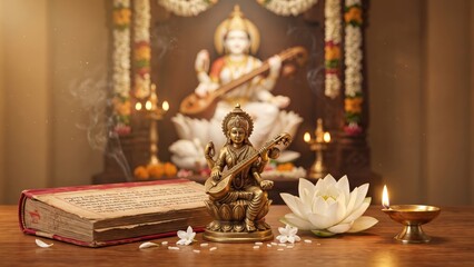 Obraz premium Goddess Saraswati with Veena – Sacred Hindu Wisdom and Vedic Tradition