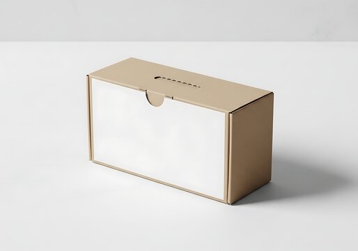 A single empty rectangular cardboard box with a white front panel for product packaging and branding