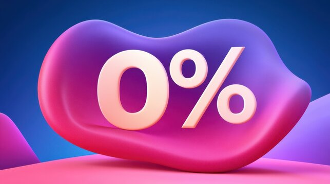 Zero percent symbol on gradient mesh background with pink purple tones