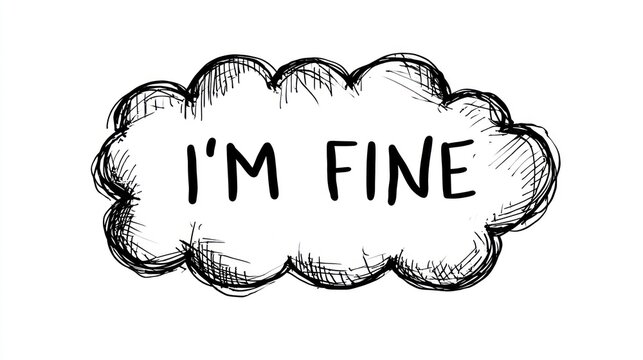 Hand drawn speech bubble saying im fine on transparent background
