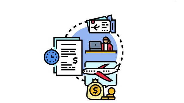 Travel flow concept the stages of arrival booking, including online reservation, flight ticket issuance, payment finalization, and clearance procedures