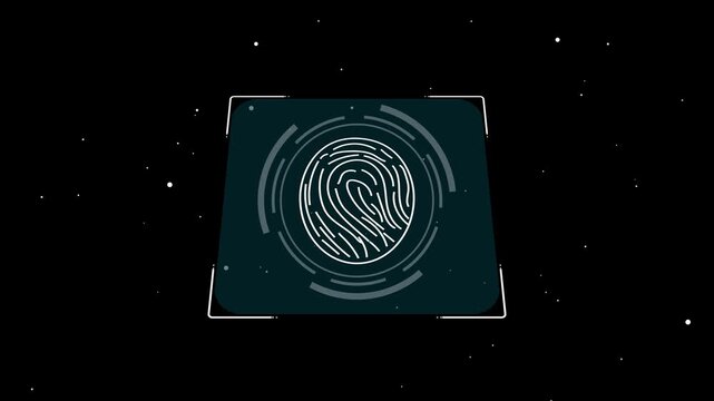 Glowing fingerprint icon illuminates a dark starry sky background. Minimalist digital access portals deploy this fingerprint. Glowing fingerprint icon vectors shine bright.