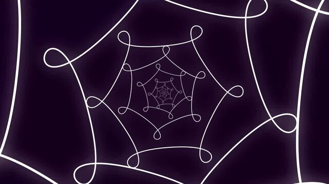 Abstract white line web pattern constructs a tunnel on dark purple. Geometric looping presentation decks apply white line web. White line web pattern loops smoothly.