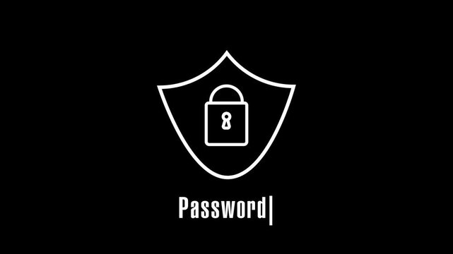 Password security icon highlights credential validation on black. User authentication login interfaces display password icon. Password security icon graphics pulse.