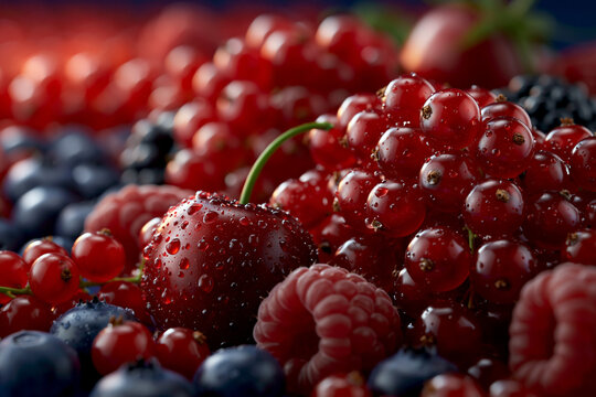 Fresh fruits arranged with droplets on surface