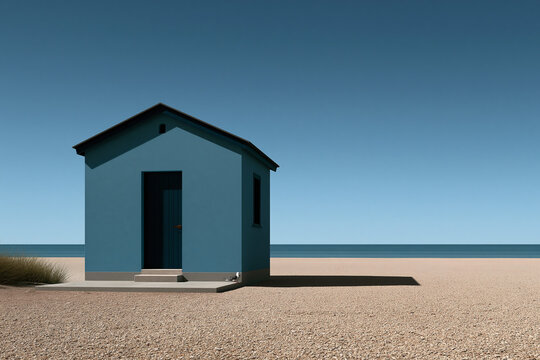 House on the beach with clear blue sky above