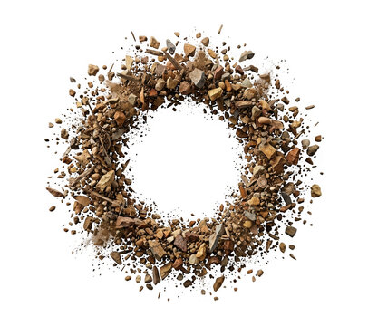 Circular explosion of various rocks and debris isolated on transparent background